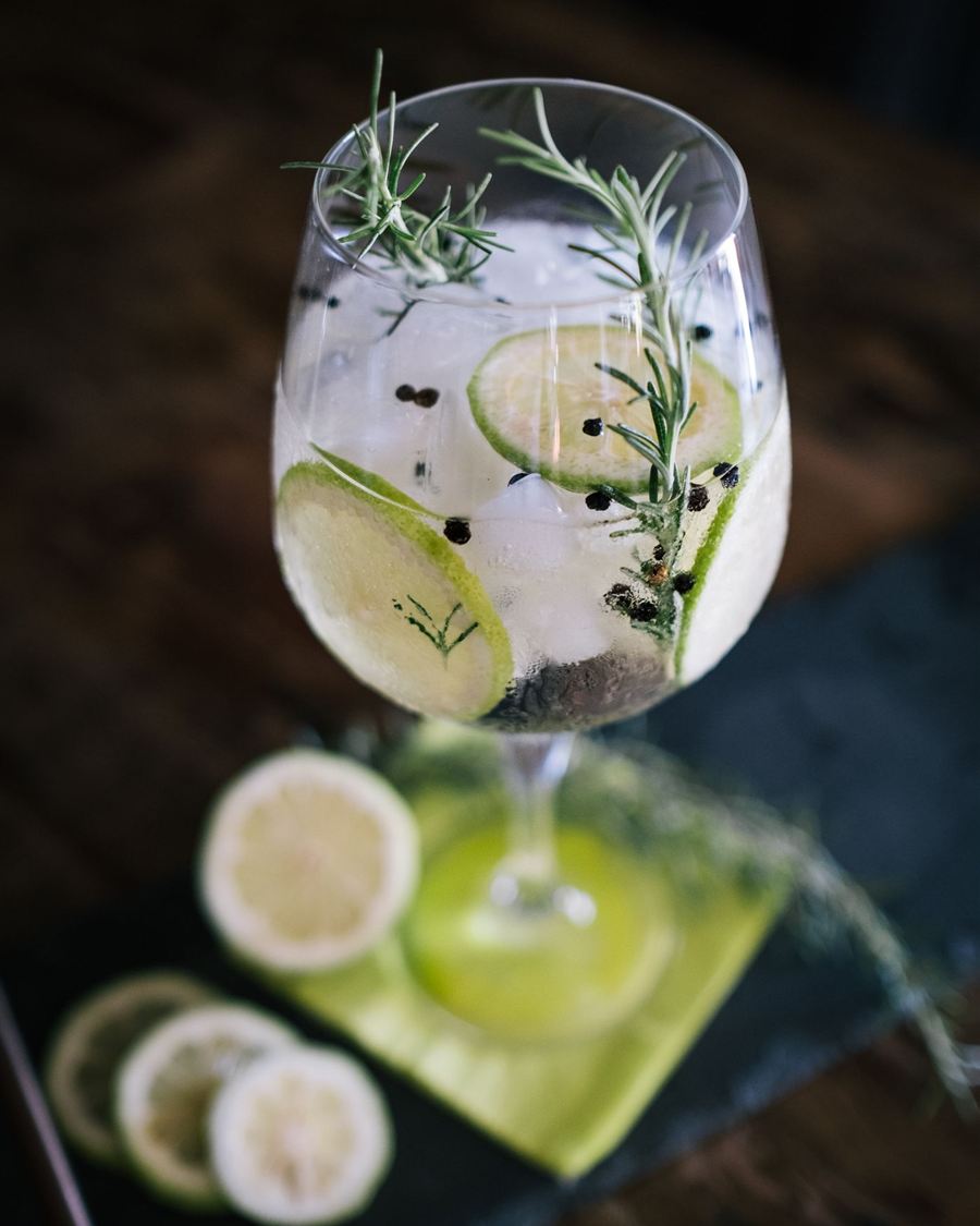 Gin tonic Sendero con botánicos frescos